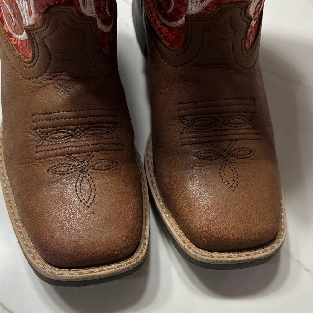 Kids Western Boots in Red and Brown